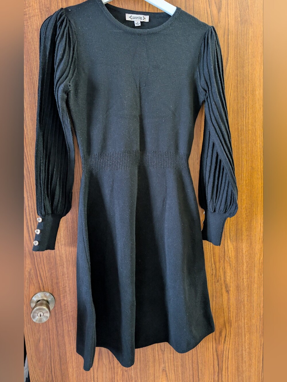 Nanette Black Knit Puff-Sleeve Dress
